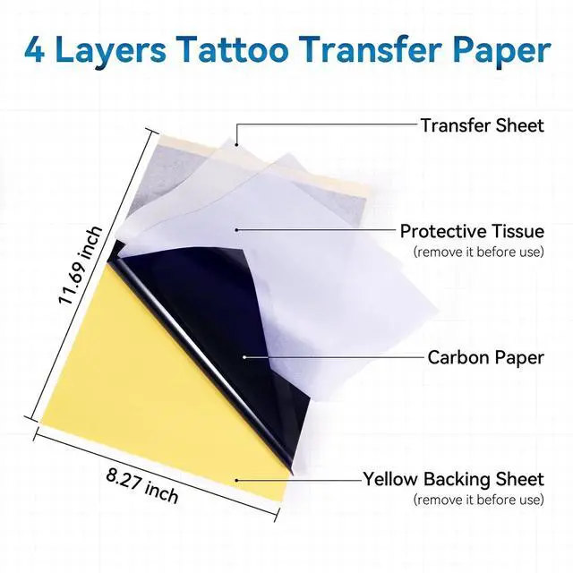 Alt view image 4 of 7 - Phomemo (Upgraded) Tattoo Stencil Paper, 110 Sheets A4 Size Transfer Paper for Tattoo Supplies Kit, Compatible with M08F, TP81, Itari A886, Stencil Printers for Tattoo Artists & Beginners
