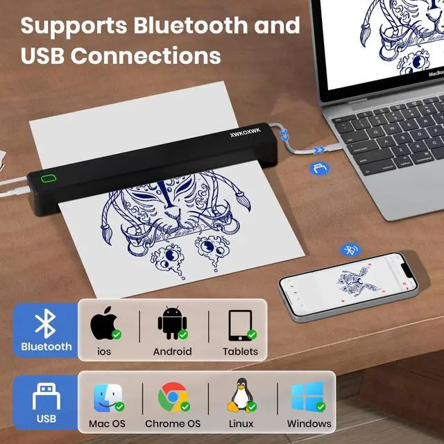 Alt view image 4 of 6 - Tattoo Stencil Printer Machine for Tattoo Artists&Beginners,with 10pcs Tattoo Transfer Paper and Folded Paper,Compatible with Phone/Pc&Pad,Portable Inkless Thermal Wireless Printer