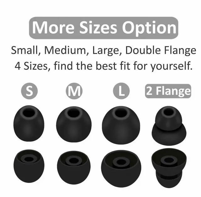 Alt view image 4 of 6 - 8 Pairs Powerbeats Pro Ear Tips Buds, 4 Size Replacement Soft Flexible Fit in Case Noise Reduce Silicone Rubber Gel Earbuds Eartips Wing Skin Accessories Compatible with Beats Flex/BeatsX - Black