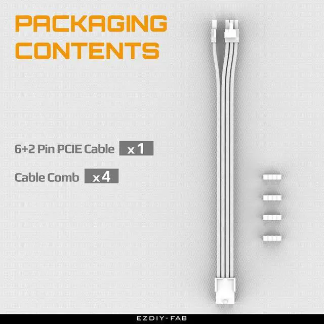 Alt view image 6 of 7 - EZDIY-FAB PCIe 8-Pin Female to PCIe 8-Pin (6+2) Male Power Supply Adapter Extension Cable for Graphics Card or PCIe Device 11.8 inch (30 cm)-All White
