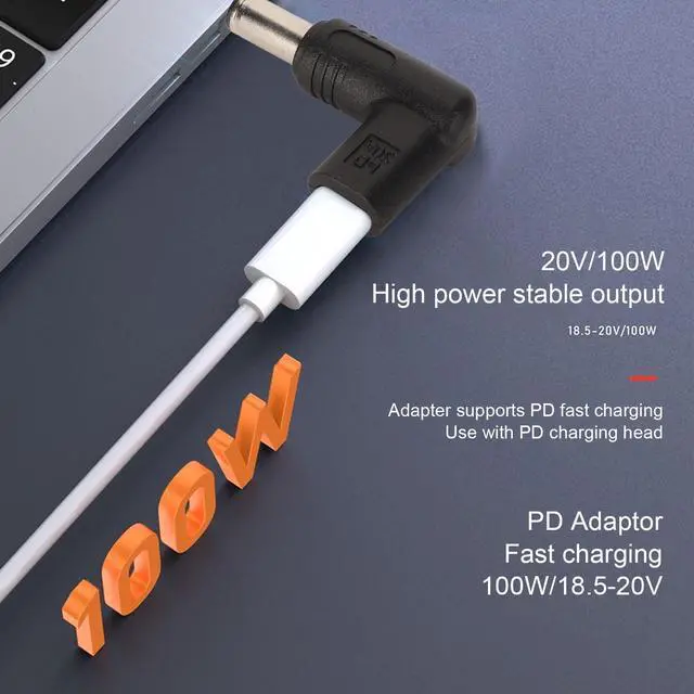 Alt view image 2 of 7 - PD USB C to DC Adapter 6.0X 3.7mm, 100W PD USB C Female to 18.5V 20V DC Male, 90 Degree USB C to DC Adapter for Laptops and Other Devices