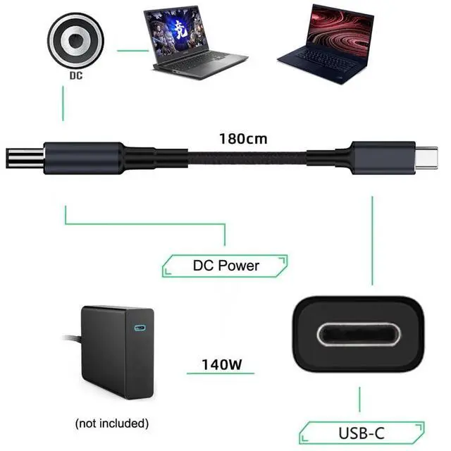 Alt view image 5 of 7 - chenyang USB C to DC 5.5x2.1mm 20V Power 65W 100W 135W 140W PD Charge Cable for Laptop