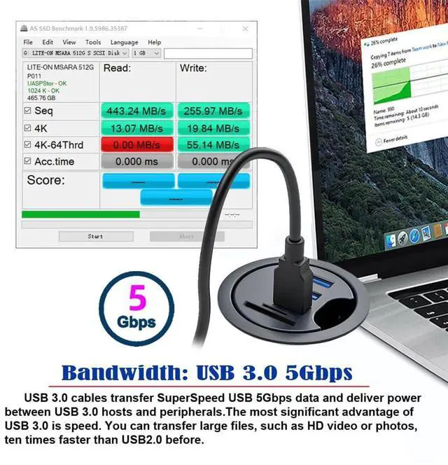 Alt view image 2 of 7 - Vszerda USB 3.0 Hub Splitter, SD TF USB-C 2 Port USB Multiport Expander High Speed Type C Data Port 60mm Desk Grommet Dock Station Micro-SD Card Reader Interface for PC Desk Desktop