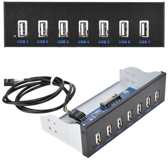 Alt view image 3 of 6 - USB 2.0 HUB 5.25 Inch Internal Front Metal Panel 5.25 Inch 7 Port USB Hub Drive Panel 9PIN to 6 Port USB2.0 Panel Fit for 5.25 Inch Computer Case Scanner Typewriter