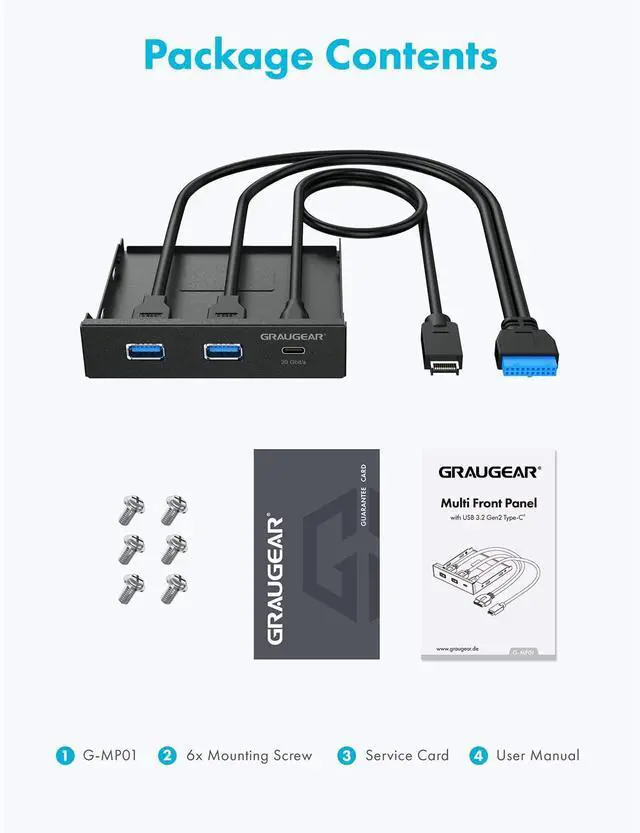 Alt view image 6 of 7 - GRAUGEAR 3.5 Inch Front Panel USB Hub, Internal USB Hub with 20Gbps USB3.2 Gen2 USB-C and USB 3.0 Ports, USB3.2 Type-E Key-A 20-Pin Header & USB3.0 Header Required, Fits 3.5" PC Computer Case [G-MP01]