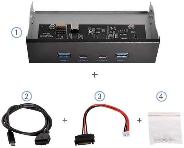 Alt view image 4 of 6 - xiwai USB-C & USB 3.0 HUB 4 Ports Front Panel to Motherboard 20Pin Connector Cable for 5.25" CD-ROM Bay