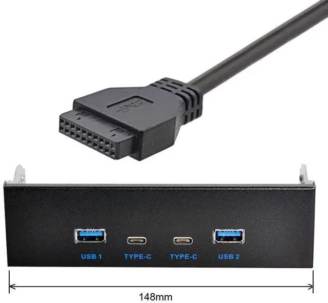 Alt view image 6 of 6 - xiwai USB-C & USB 3.0 HUB 4 Ports Front Panel to Motherboard 20Pin Connector Cable for 5.25" CD-ROM Bay