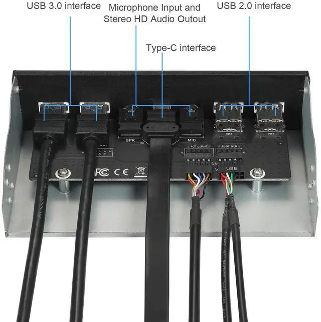 Alt view image 3 of 7 - MZHOU USB2.0 + 3.0 Metal Front, 5.25 inch 19Pin Front Panel Adapter, 4 USB 3.0 Port hubs and (1HD Audio Port / 1TPY-C Port / 1 Microphone Input)