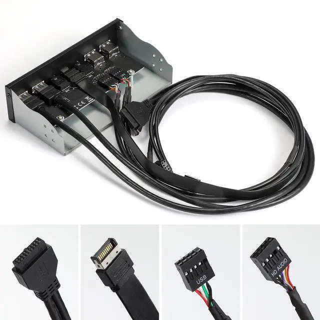Alt view image 6 of 7 - MZHOU USB2.0 + 3.0 Metal Front, 5.25 inch 19Pin Front Panel Adapter, 4 USB 3.0 Port hubs and (1HD Audio Port / 1TPY-C Port / 1 Microphone Input)