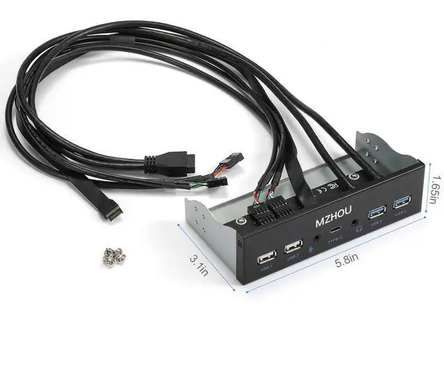 Alt view image 7 of 7 - MZHOU USB2.0 + 3.0 Metal Front, 5.25 inch 19Pin Front Panel Adapter, 4 USB 3.0 Port hubs and (1HD Audio Port / 1TPY-C Port / 1 Microphone Input)
