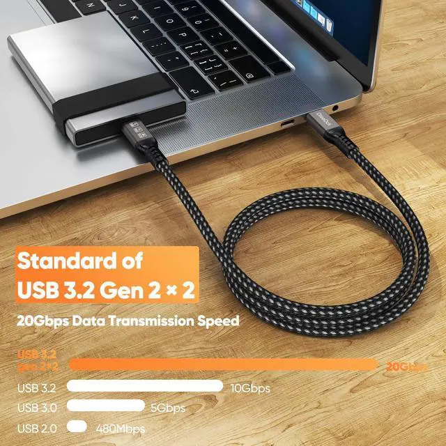Alt view image 3 of 7 - DteeDck USB C Monitor Cable 6Ft, 4K@60Hz Video Display/20Gbps Data Transfer/100W Fast Charging USB Type C Power Cord USBC 3.2 Gen 2 Full Function for Monitor Laptop Docking Station External SSD