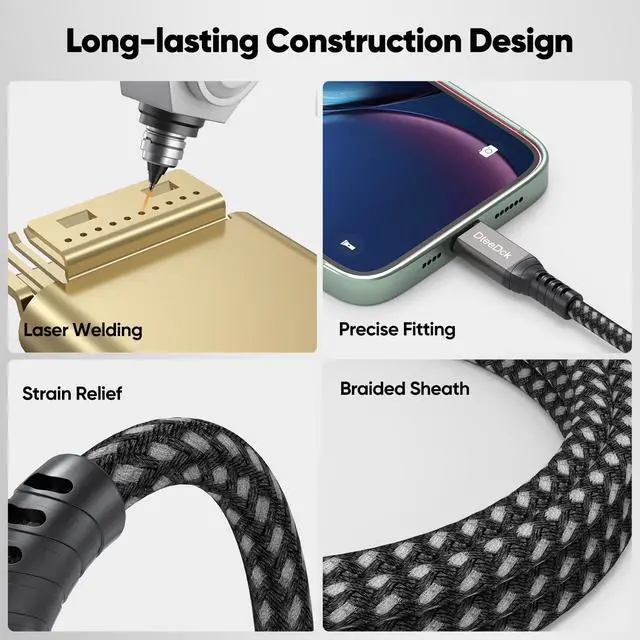 Alt view image 7 of 7 - DteeDck USB C Monitor Cable 6Ft, 4K@60Hz Video Display/20Gbps Data Transfer/100W Fast Charging USB Type C Power Cord USBC 3.2 Gen 2 Full Function for Monitor Laptop Docking Station External SSD