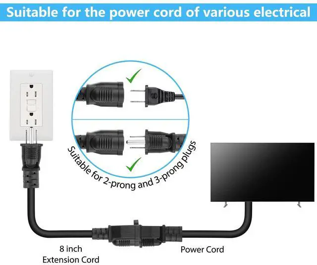 Alt view image 4 of 7 - 8 inch Short Power Extension Cord Outlet Saver, ETL Listed, SJTW 16AWG/13A 3 Prong Indoor/Outdoor Use, 4 Pack, Black