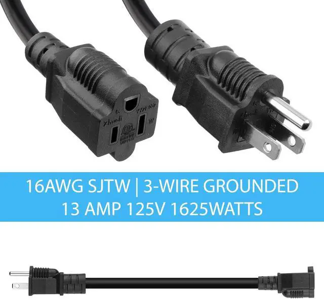 Alt view image 3 of 7 - 8 inch Short Power Extension Cord Outlet Saver, ETL Listed, SJTW 16AWG/13A 3 Prong Indoor/Outdoor Use, 4 Pack, Black