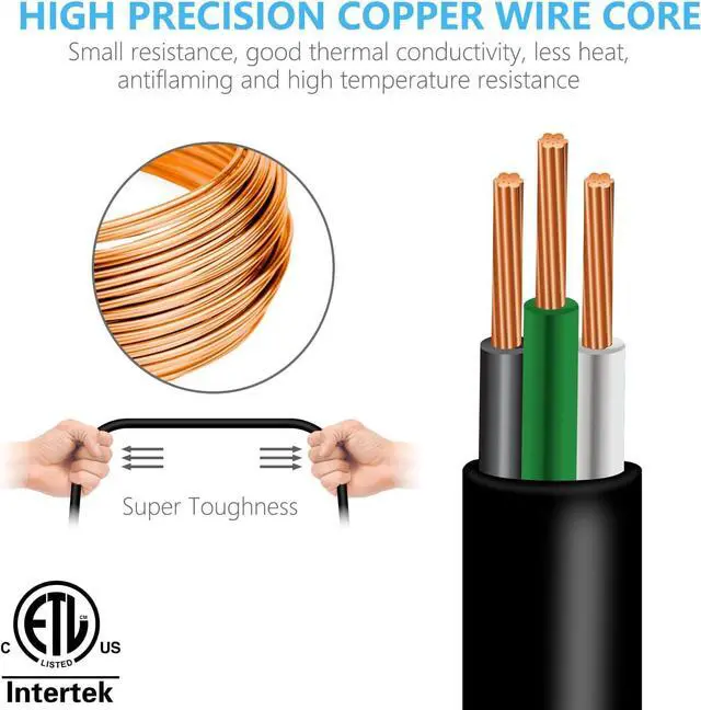 Alt view image 2 of 7 - 8 inch Short Power Extension Cord Outlet Saver, ETL Listed, SJTW 16AWG/13A 3 Prong Indoor/Outdoor Use, 10 Pack, Black