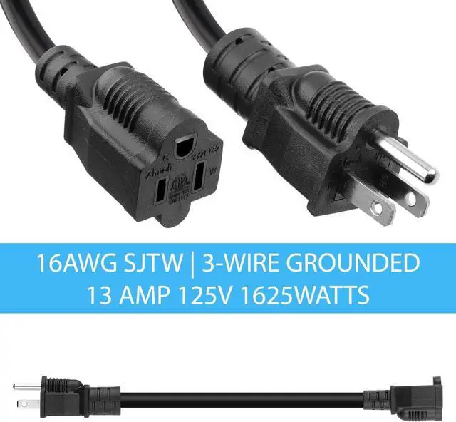 Alt view image 3 of 7 - 8 inch Short Power Extension Cord Outlet Saver, ETL Listed, SJTW 16AWG/13A 3 Prong Indoor/Outdoor Use, 10 Pack, Black