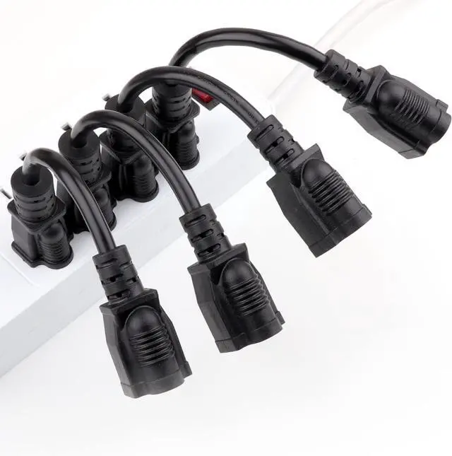 Alt view image 6 of 7 - 8 inch Short Power Extension Cord Outlet Saver, ETL Listed, SJTW 16AWG/13A 3 Prong Indoor/Outdoor Use, 10 Pack, Black