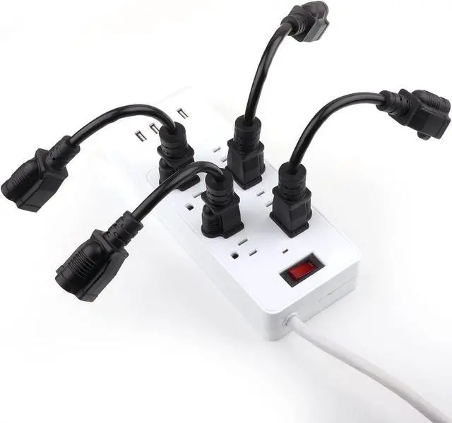 Alt view image 7 of 7 - 8 inch Short Power Extension Cord Outlet Saver, ETL Listed, SJTW 16AWG/13A 3 Prong Indoor/Outdoor Use, 10 Pack, Black