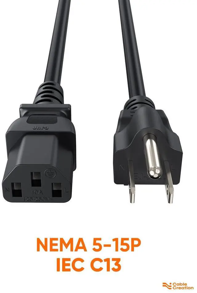 Alt view image 2 of 7 - 2-Pack 1 Foot NEMA 5-15P to IEC 320 C13 Universal Power Cord | 18 AWG Standard Computer Power Adapter Cord, UPS Power Cord, SJT Cord, Black, 0.3 Meters