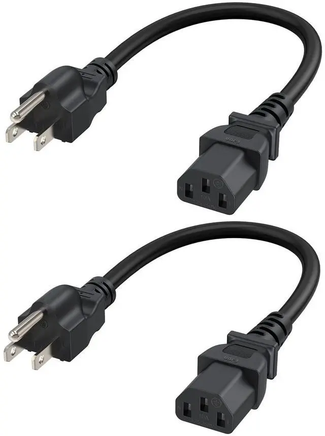Main image of 2-Pack 1 Foot NEMA 5-15P to IEC 320 C13 Universal Power Cord | 18 AWG Standard Computer Power Adapter Cord, UPS Power Cord, SJT Cord, Black, 0.3 Meters