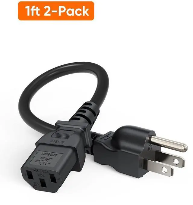 Alt view image 6 of 7 - 2-Pack 1 Foot NEMA 5-15P to IEC 320 C13 Universal Power Cord | 18 AWG Standard Computer Power Adapter Cord, UPS Power Cord, SJT Cord, Black, 0.3 Meters