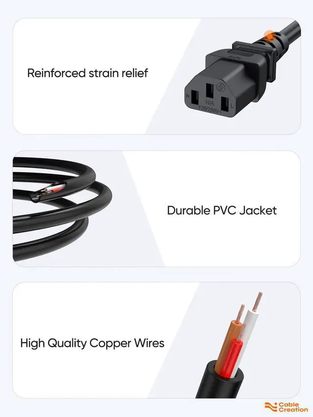 Alt view image 7 of 7 - 2-Pack 1 Foot NEMA 5-15P to IEC 320 C13 Universal Power Cord | 18 AWG Standard Computer Power Adapter Cord, UPS Power Cord, SJT Cord, Black, 0.3 Meters