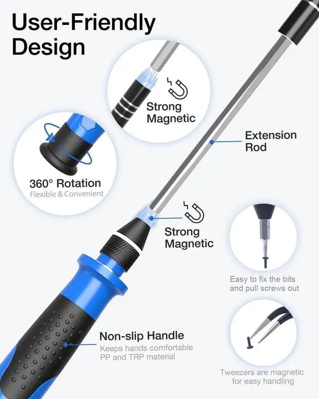 Alt view image 6 of 7 - Mini Screwdriver Set with 42 Bits, 45 in 1 Small Precision Magnetic Tiny Screwdriver Bit Kit with Tweezers & Extension Shaft for Laptop, PC, Phone, Computer, Game Console