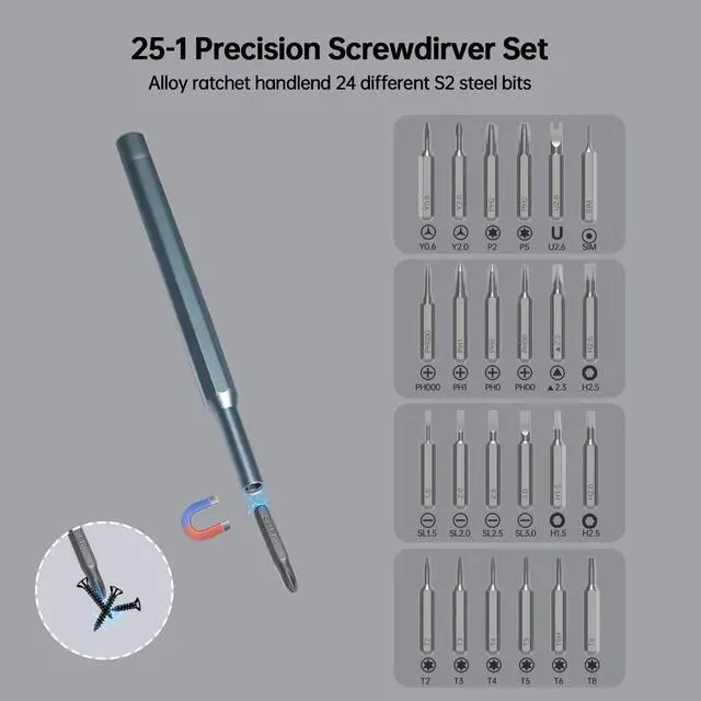 Alt view image 2 of 6 - NISCHA 25-in-1 Small Precision Screwdriver Set, Professional Magnetic Mini Repair Tool Kit for Phone, Computer, Watch, Laptop, Macbook, Game Console, Eyeglass