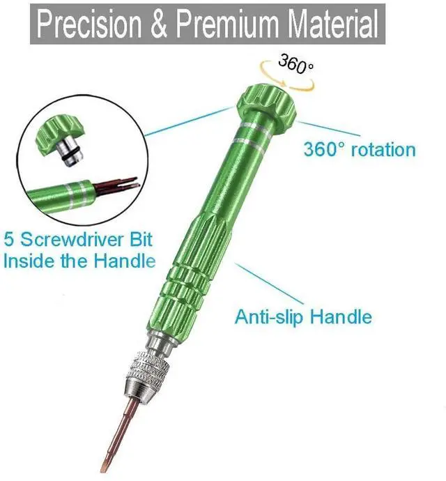 Alt view image 2 of 6 - Esinam 8-in-1 Multifunctional Small Screwdriver for Eyeglass, Glasses Repair, Mini Screwdriver Kit for Cellphone, Eye Glasses, Electronics, Watch, Laptop and Jewelry (Green)