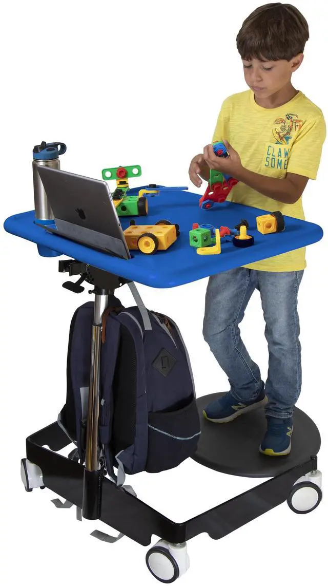 Alt view image 4 of 7 - Kore Design Kids Sit-Stand Mobile Student Desk 31" to 38", Blue