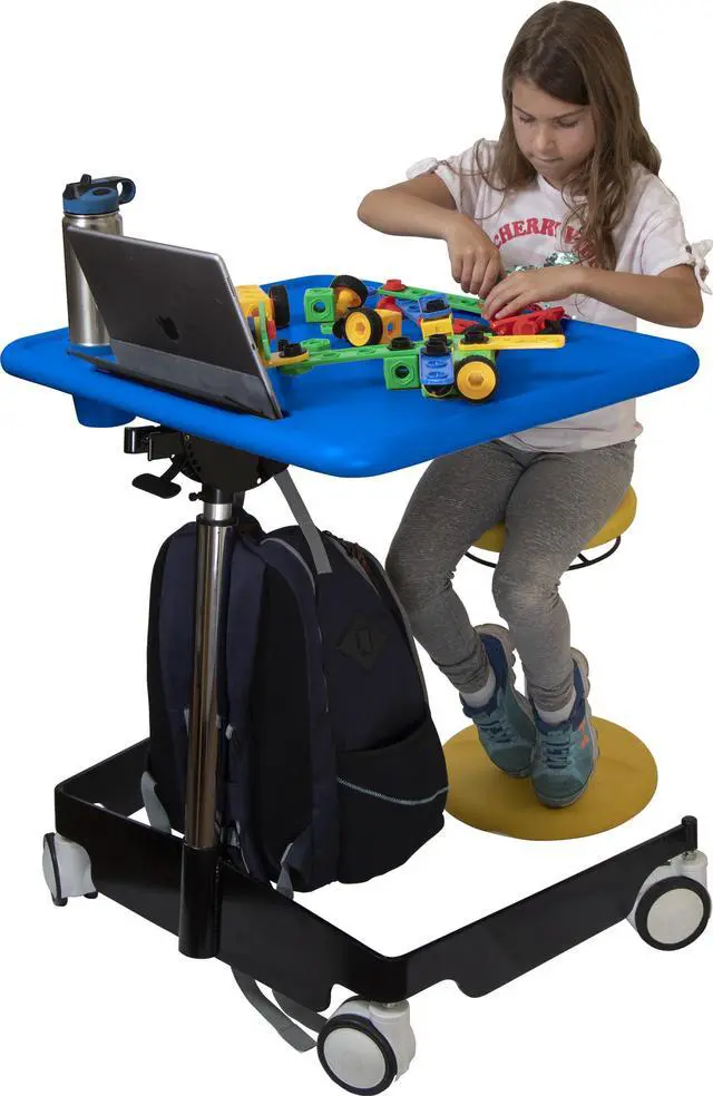Alt view image 5 of 7 - Kore Design Kids Sit-Stand Mobile Student Desk 31" to 38", Blue