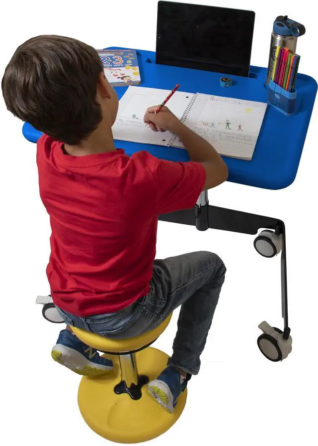 Alt view image 7 of 7 - Kore Design Kids Sit-Stand Mobile Student Desk 31" to 38", Blue