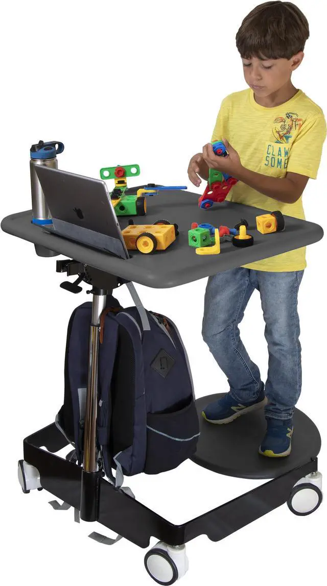 Alt view image 4 of 7 - Kore Design Kids Sit-Stand Mobile Student Desk 31" to 38", Grey