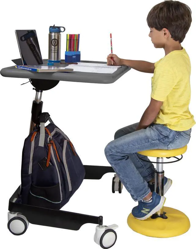 Alt view image 3 of 7 - Kore Design Kids Sit-Stand Mobile Student Desk 31" to 38", Grey