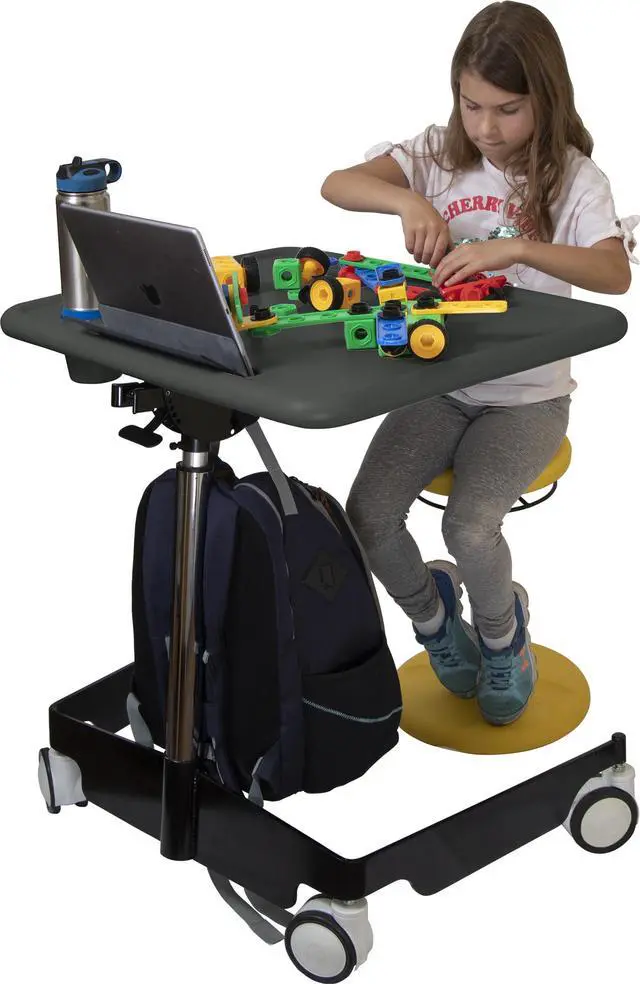 Alt view image 5 of 7 - Kore Design Kids Sit-Stand Mobile Student Desk 31" to 38", Grey