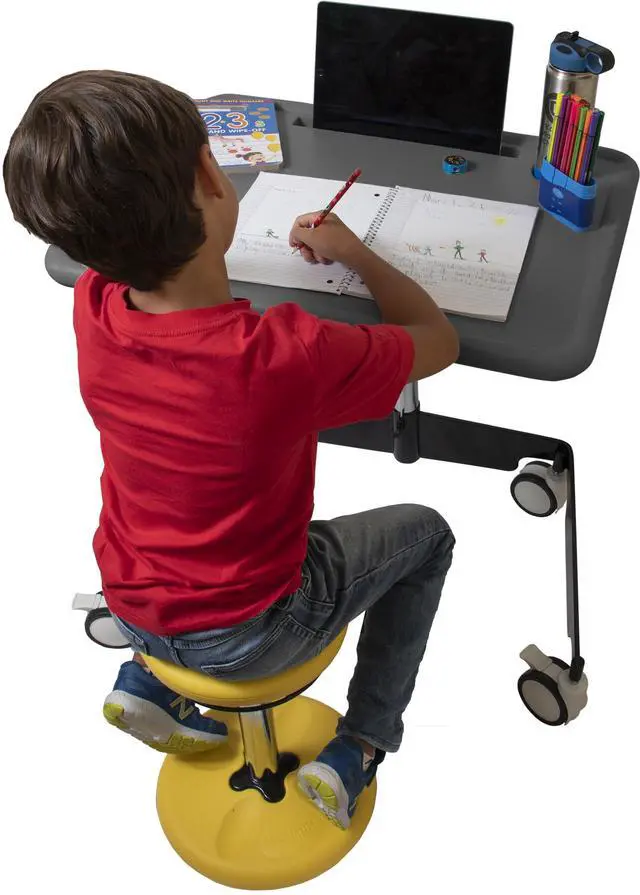 Alt view image 7 of 7 - Kore Design Kids Sit-Stand Mobile Student Desk 31" to 38", Grey