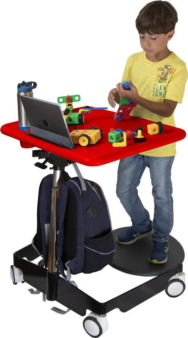 Alt view image 4 of 7 - Kore Design Kids Sit-Stand Mobile Student Desk 31" to 38", Red