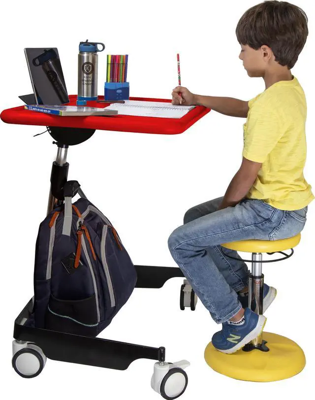 Alt view image 3 of 7 - Kore Design Kids Sit-Stand Mobile Student Desk 31" to 38", Red