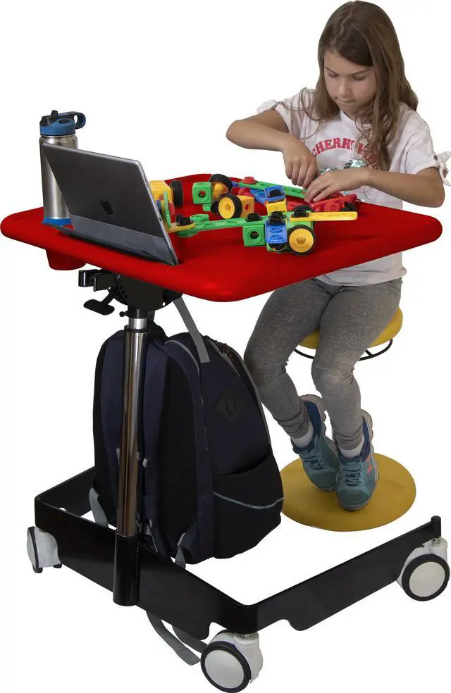 Alt view image 5 of 7 - Kore Design Kids Sit-Stand Mobile Student Desk 31" to 38", Red