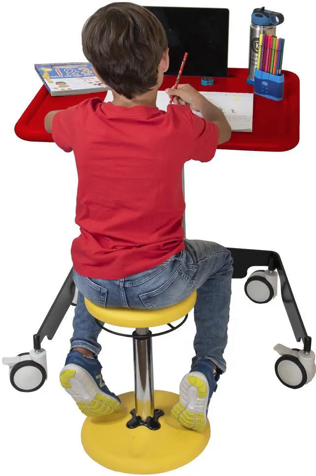 Alt view image 6 of 7 - Kore Design Kids Sit-Stand Mobile Student Desk 31" to 38", Red