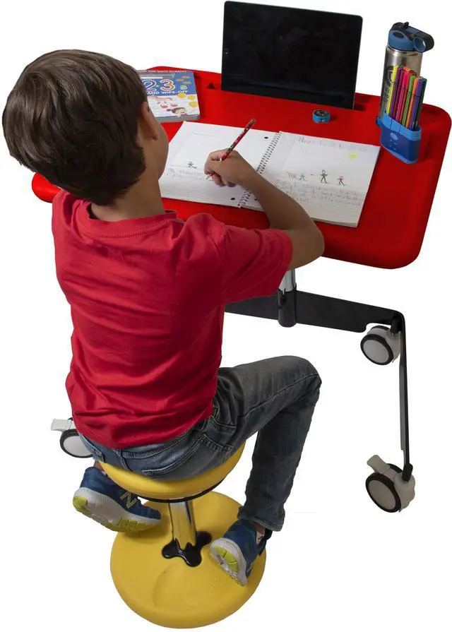 Alt view image 7 of 7 - Kore Design Kids Sit-Stand Mobile Student Desk 31" to 38", Red