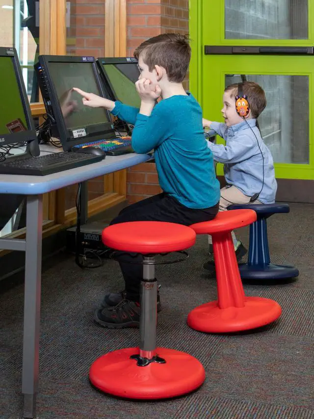 Alt view image 9 of 11 - Kore Wobble Chair - Age 8-9, Grade 3-4, Red (16in) - Flexible Seating Stool for Classroom, Elementary School, ADD/ADHD - Made in USA