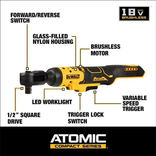 Alt view image 2 of 7 - DeWalt® 20V MAX DCF512 Brushless Cordless 1/2 IN Ratchet Wrench - High Torque, Versatile, with LED Worklight (Tool Only)