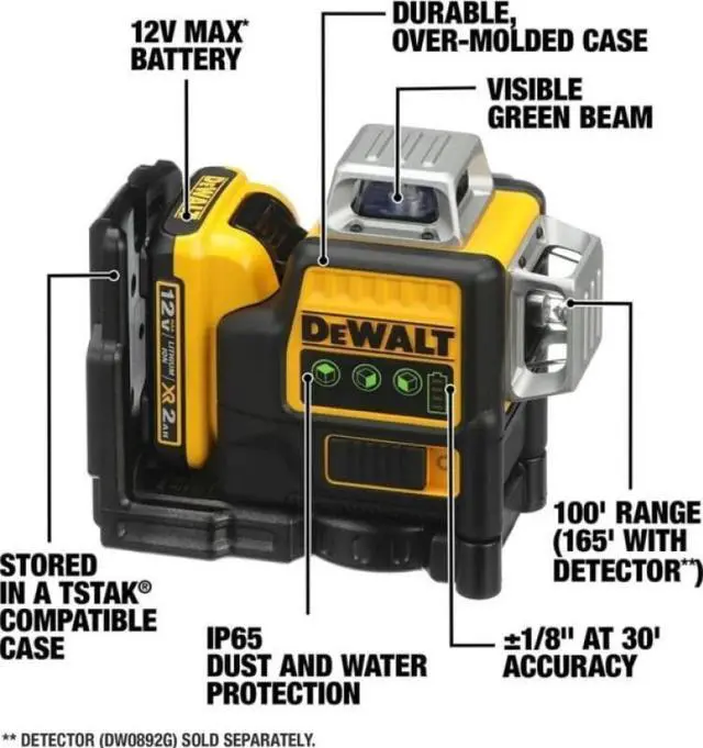 Alt view image 7 of 7 - DeWalt® DW089LG 12V Max 360° Green Laser Level - 3-Way, Rotary & Linear, for Home Renovation & Architectural Design(Charger and battery not included)