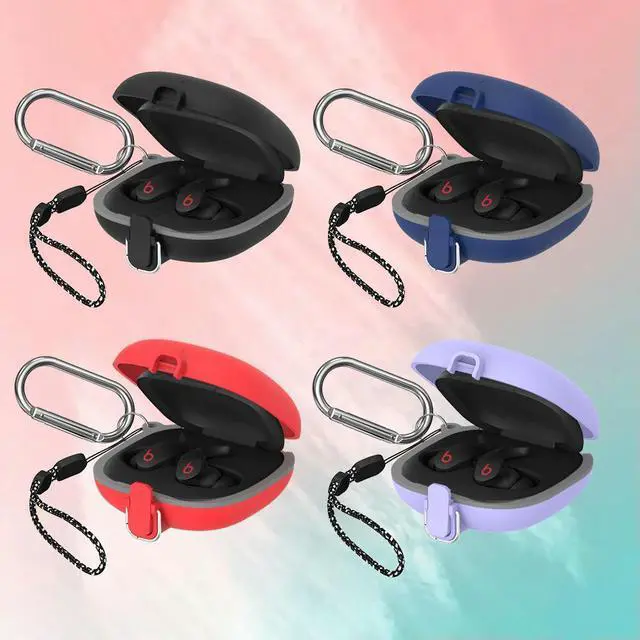 Alt view image 3 of 3 - TPU+PC Headphone Case Cover Switch Lock Earphone Headphones Full Cover with Carabiner Lanyard Shock Absorption for Beats Fit Pro