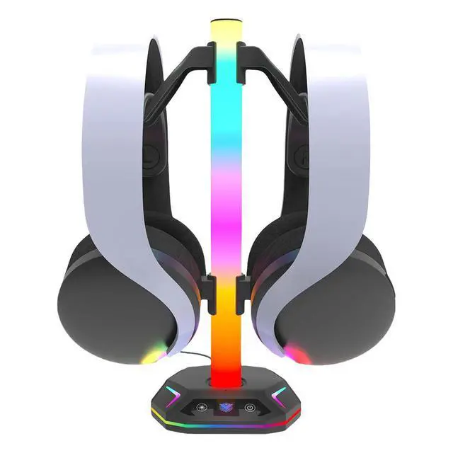 Alt view image 2 of 3 - RGB Earphone Hanger 9 Light Modes for Desk W/ USB Type C Charging USB Data Ports for PS5/PS4/Xbox/Switch Pro Gamepad & Headset