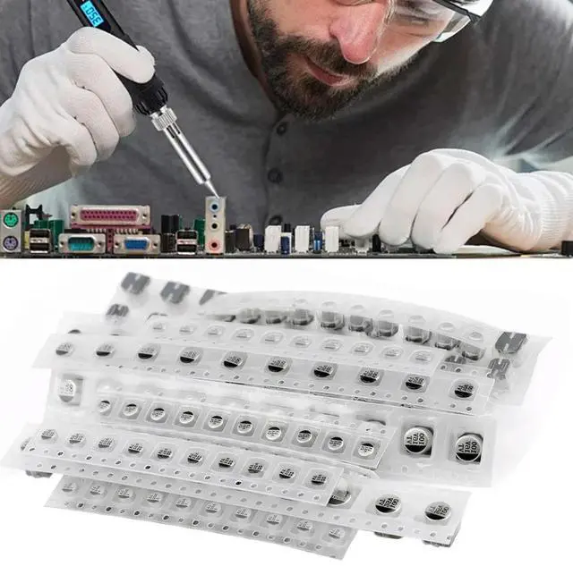 Alt view image 2 of 3 - 130Pcs Aluminum Electrolytic Capacitor Assortment Kit 4.7UF-220UF SMD Aluminum Electrolytic Capacitors Kit for DIY Projects