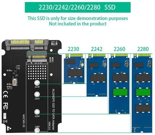 Alt view image 3 of 3 - M.2 Adapter To 2.5 SATA Enclosure with 7mm Case M.2 (NGFF) SSD To SATA III Hard Drive Enclosure for 2230 2242 2260 2280 SSDs