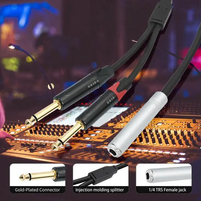 Alt view image 3 of 3 - 6.35mm 1/4 TRS Female To Dual 6.35mm TS Male Y Splitter Cable Stereo Breakout Cable for Mixer Speakers and Home Stereo System