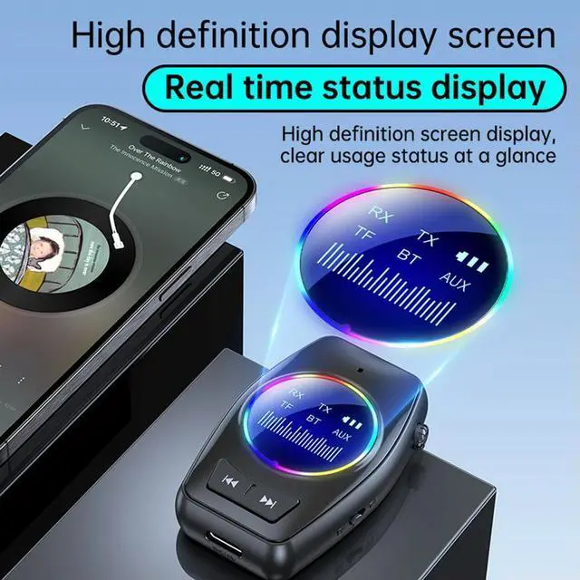 Alt view image 2 of 3 - 2-in-1 Bluetooth-compatible Audio Transmitter Receiver HD Screen Display Audio Transmitter Adapter for Headphones /Speaker /Car